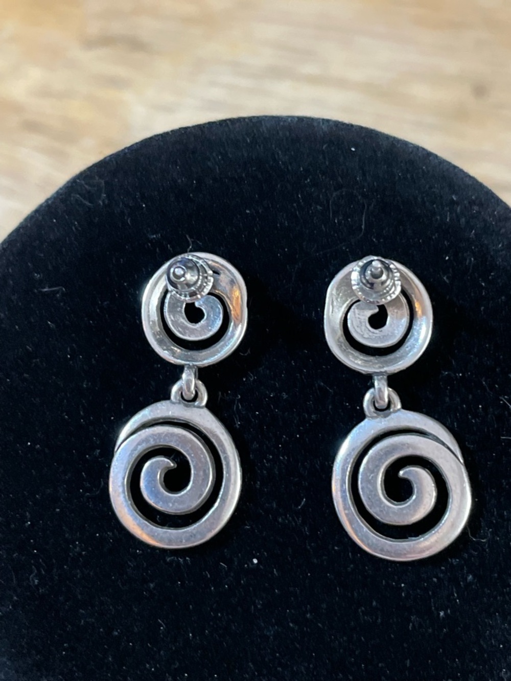 Vertigo Post Vibe Statement Drop Earrings silver double swirl pierced Uzumaki - Picture 5 of 8